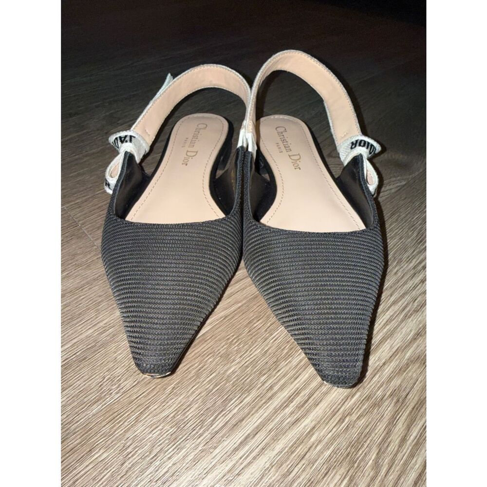 Dior Black Pointed Slingback Flats with Logo Strap - Picture 7 of 7